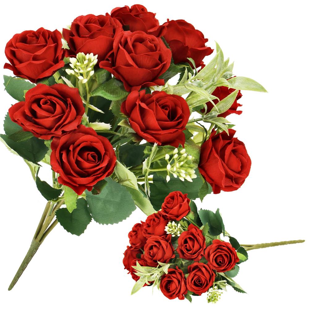 Buchet de flori artificiale din poliester, 10 fire trandafiri, 30cm, rosu