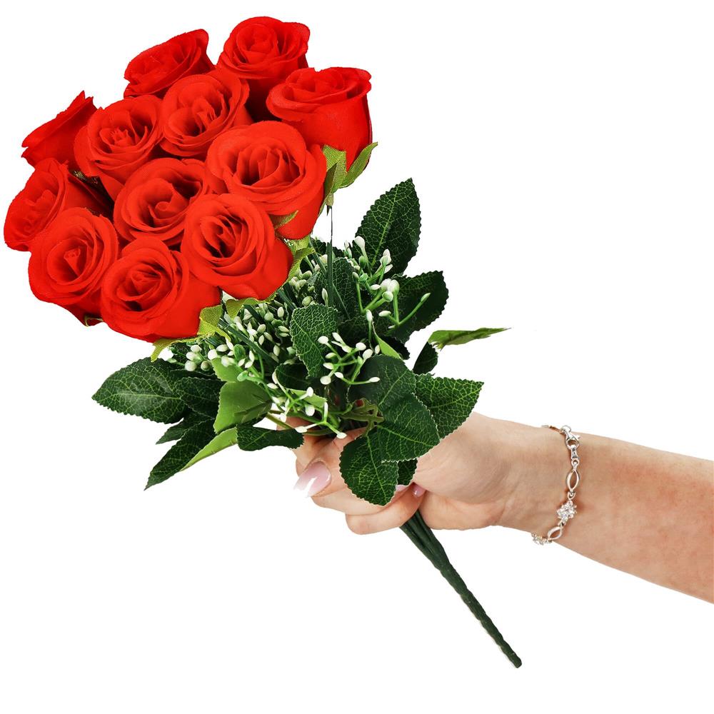 Buchet de flori artificiale din poliester, 12 fire trandafiri, 38cm, rosu