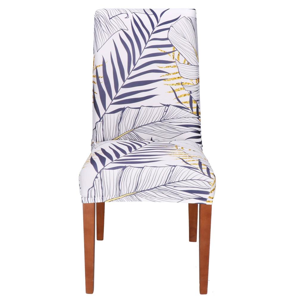Set 4 huse pentru scaun, marime universala, poliester si spandex, 38x70cm, alb, nuante de bleumarin, galben