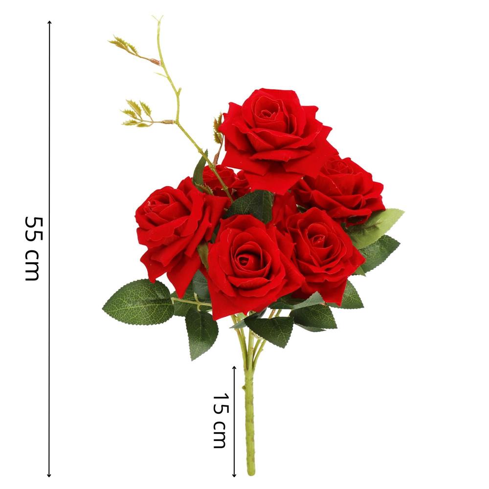 Buchet de flori artificiale din poliester, 6 fire trandafiri, 55cm, rosu
