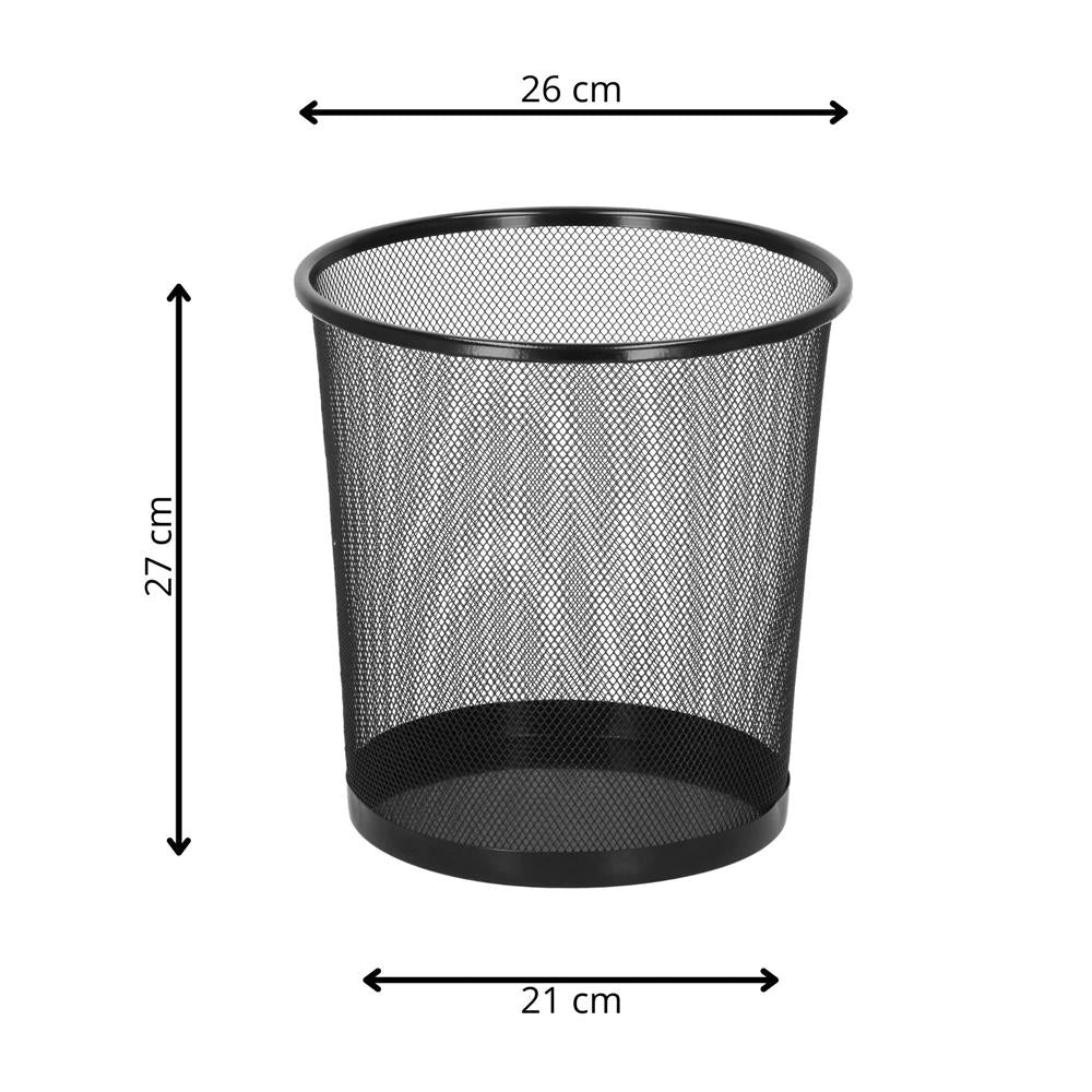 Cos de gunoi pentru birou, metalic din plasa, 27cm, negru