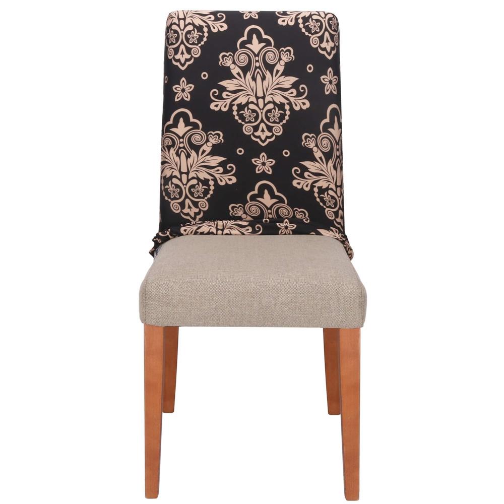 Set 4 huse pentru scaun, marime universala, poliester si spandex, 38x70cm, negru, bej