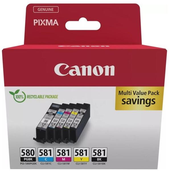 Combo-Pack Original Canon CMYKPB, PGI-580/CLI-581 VP, pentru Pixma TR7550|TR8550|TS6150|TS6250|TS705|TS8150|TS8250|TS9150|TS9155|TS9550, , , "2078C007AA"