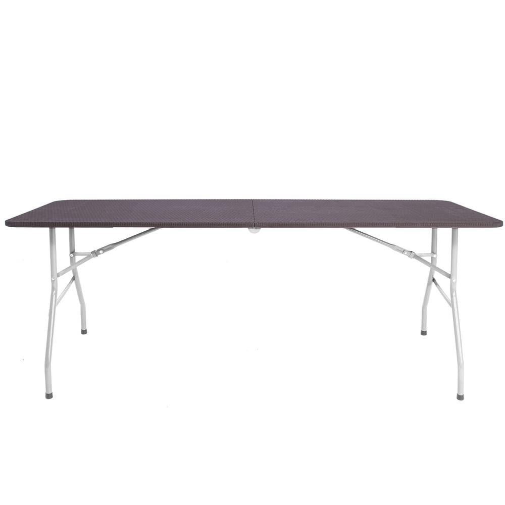 Masa dreptunghiulara pliabila multifunctionala, 1.8 m x 0.75 m x 0.75 m, imitatie ratan, maro