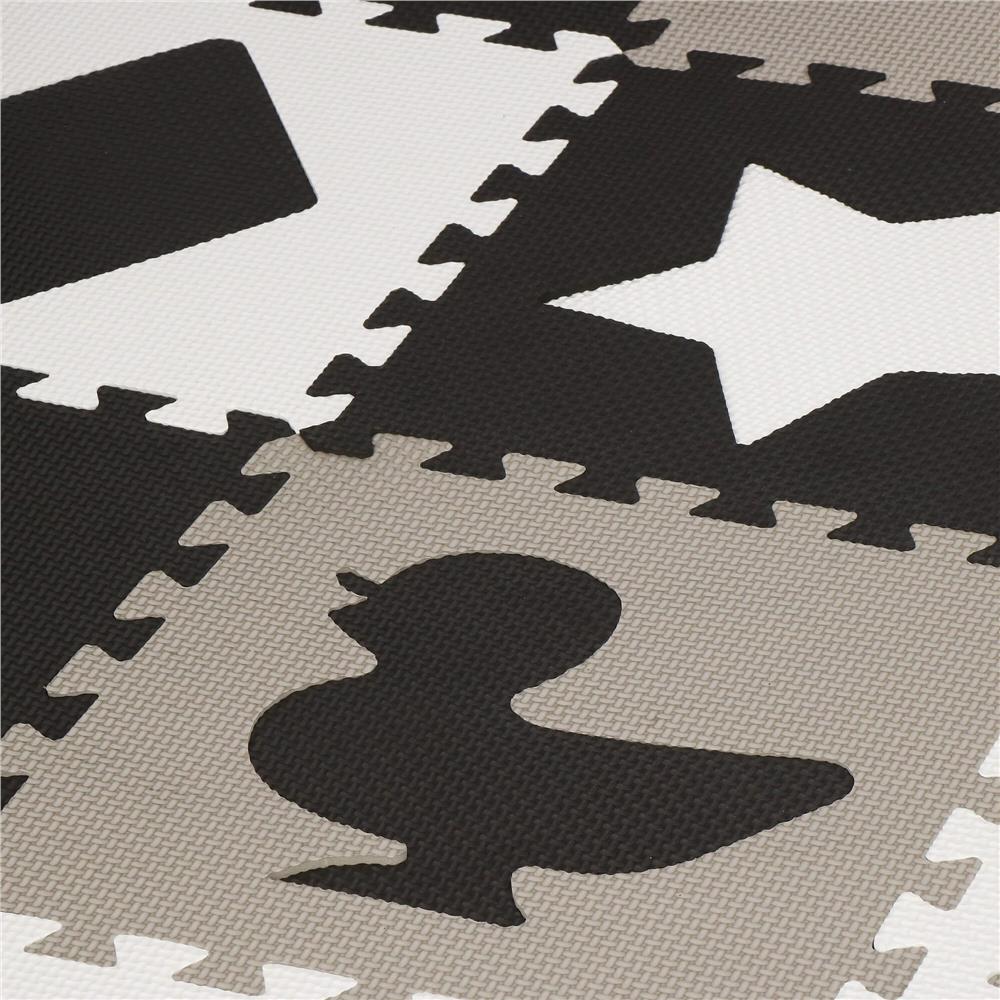 Covor din spuma pentru copii, tip puzzle animale, 52 piese, termoizolant, 150x150 cm, gri negru