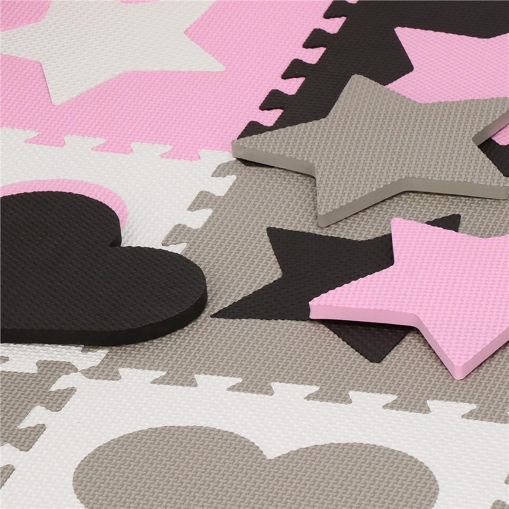 Covor din spuma pentru copii, tip puzzle forme, 52 piese, termoizolant, 150x150 cm, gri roz