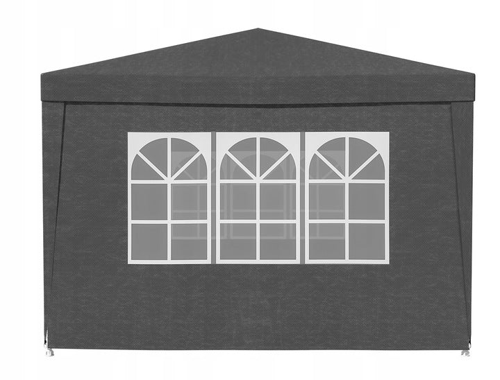 Cort pavilion de gradina, 300x300 cm, cu 4 pereti laterali cu ferestre, impermeabil cu rezistenta UV, gri