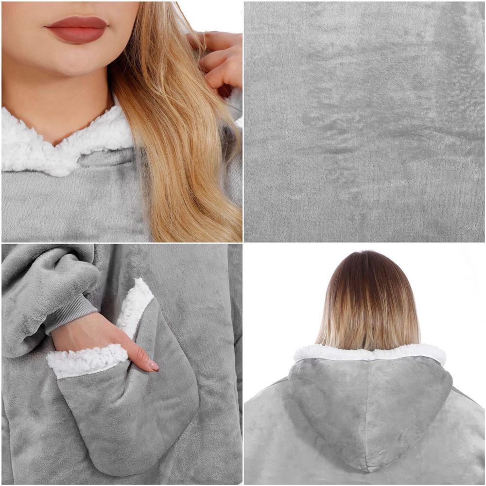 Patura tip hanorac, cu maneci, gluga si buzunare, material plus, marime universala, gri