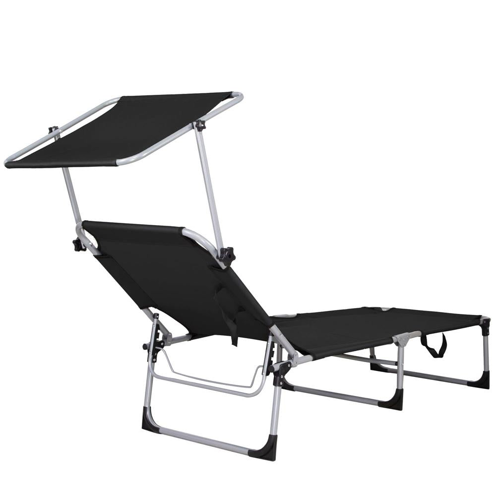 Sezlong pliabil cu parasolar, 188x57x38cm, sarcina 120kg, gri antracit