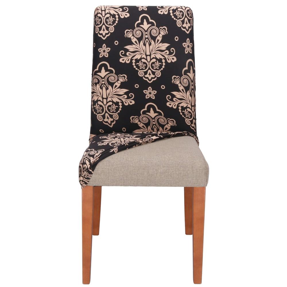 Set 4 huse pentru scaun, marime universala, poliester si spandex, 38x70cm, negru, bej