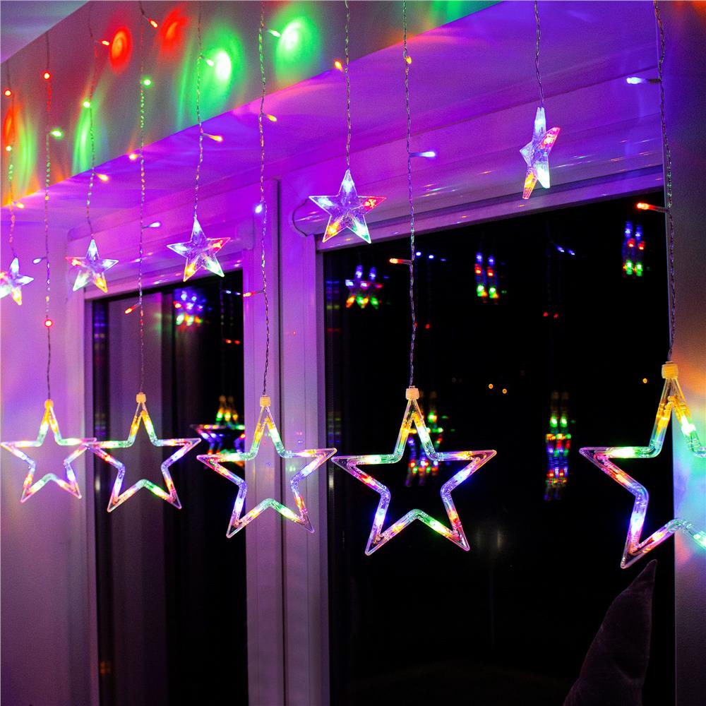 Ghirlanda luminoasa tip perdea cu stelute 138 LED-uri, 2m, pentru interior/exterior, iluminare multicolor