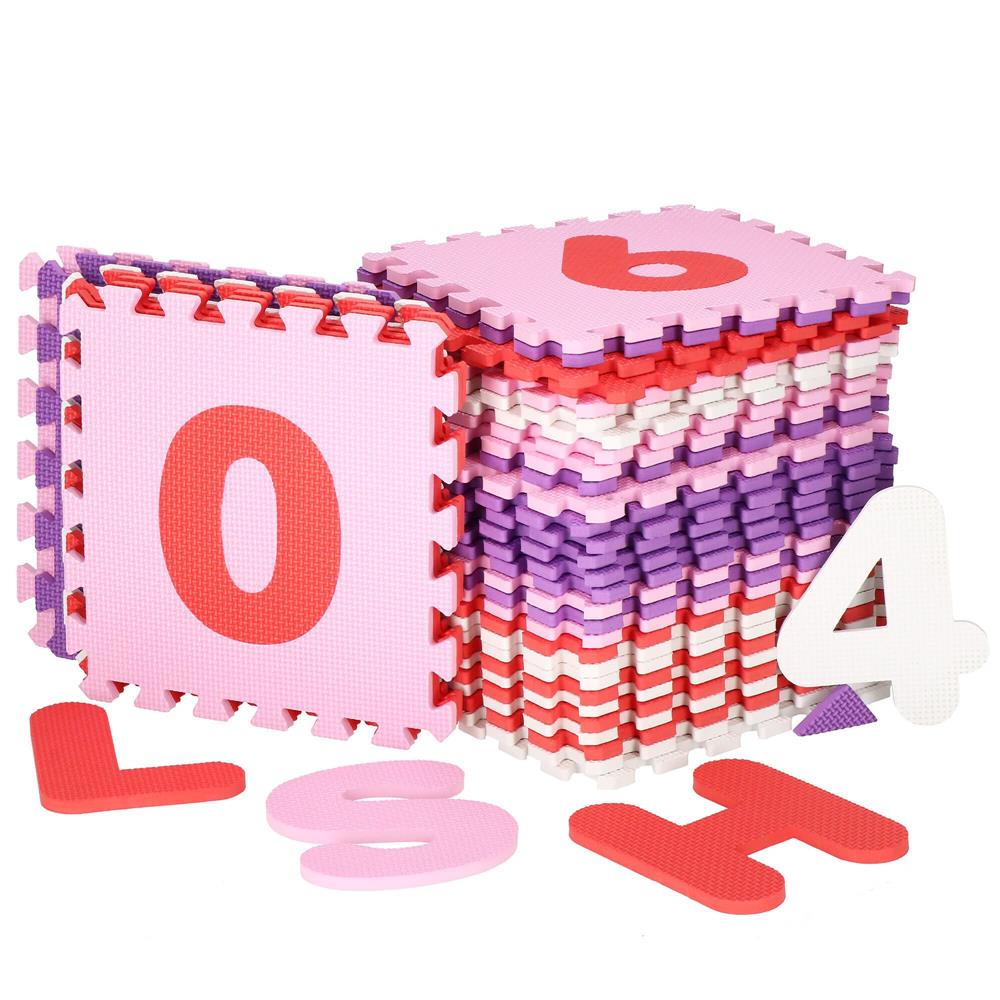 Covor din spuma pentru copii, tip puzzle cifre si litere, 36 piese, 175×175 cm, multicolor