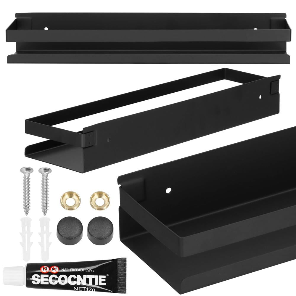 Raft de baie cu 2 sisteme instalare pe perete, aluminiu, 40x10x6cm, negru