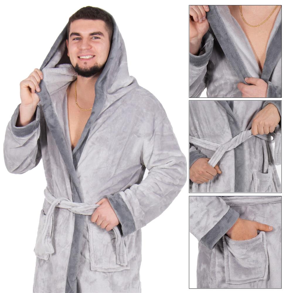 Halat de baie pentru barbati pana la genunchi, gluga mare, marimea L/XL, gri