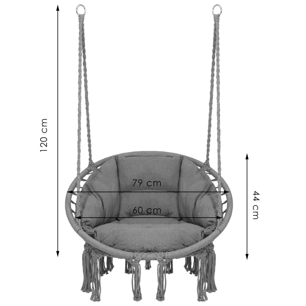 Scaun rotund Sersimo tip leagan suspendat cu perna Confort Plus casa sau gradina, gri inchis
