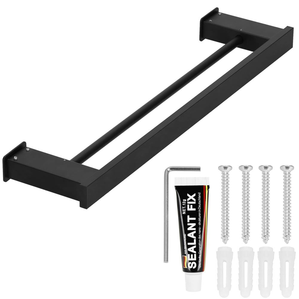 Suport prosoape pentru baie cu 2 sisteme de instalare, 2 brate, din aluminiu, 50x12cm, negru