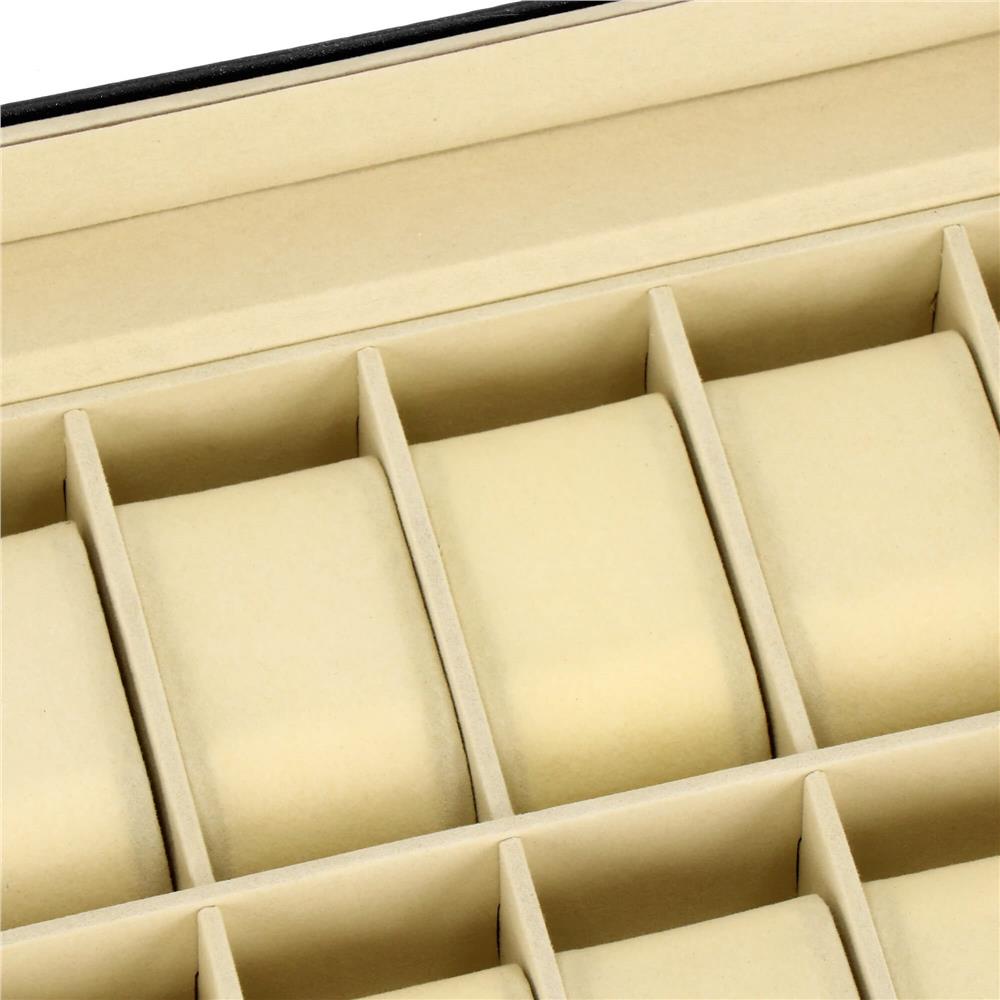 Cutie depozitare si organizare ceasuri, MDF, piele ecologica, 30x20x8cm, negru interior crem