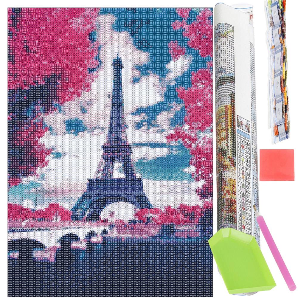 Set de broderie cu diamante 5D, 30x40cm, model Paris in roz