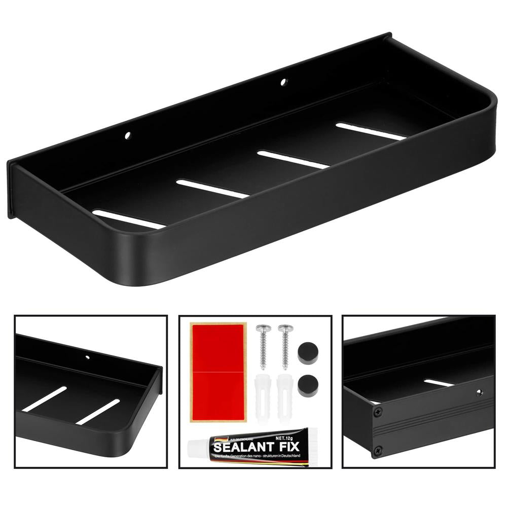 Raft de baie cu 2 sisteme instalare pe perete, aluminiu, 30x12x4cm, negru