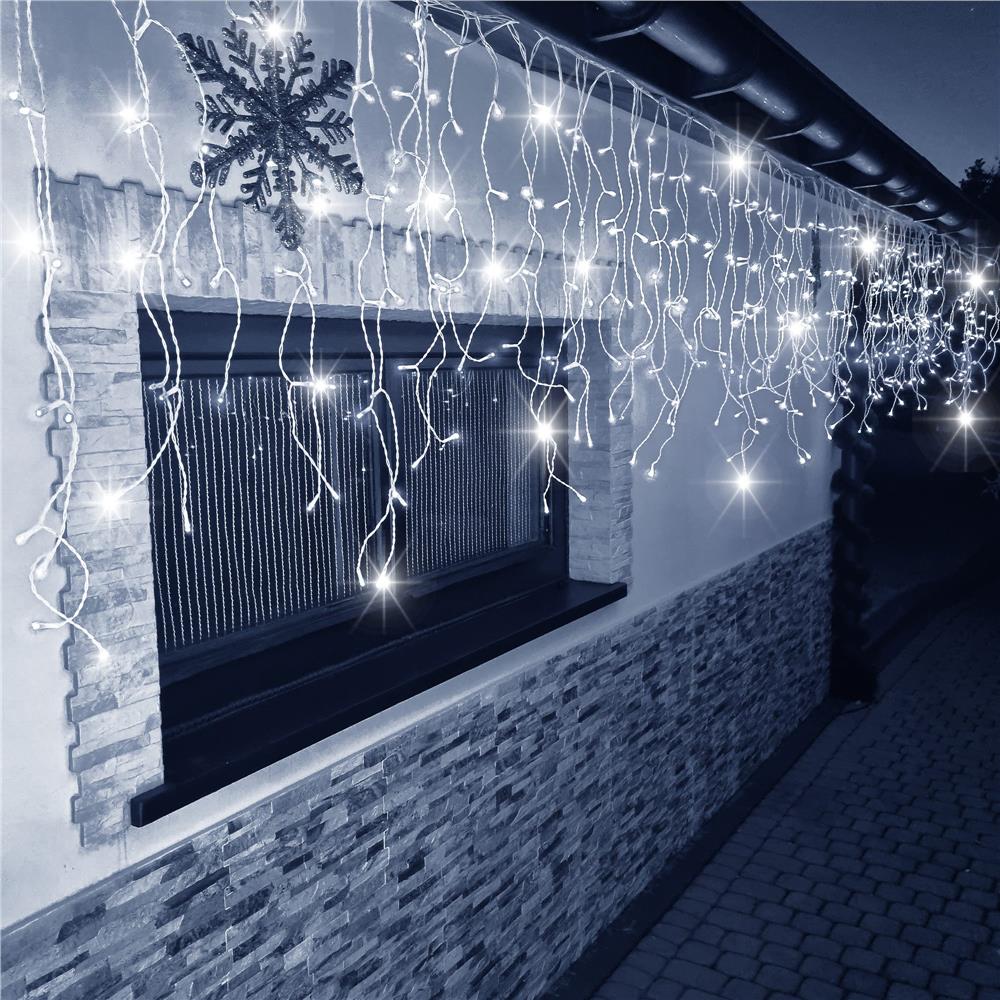 Ghirlanda luminoasa tip perdea 300 LED-uri, 12m, pentru interior/exterior, cu flash, iluminare alba