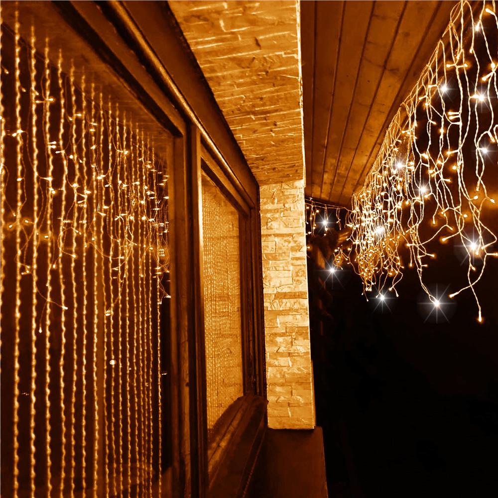 Instalatie luminoasa tip turturi LED exterior/interior, 300 LED-uri alb cald cu flash alb rece, 12 m, IP44, conectabila