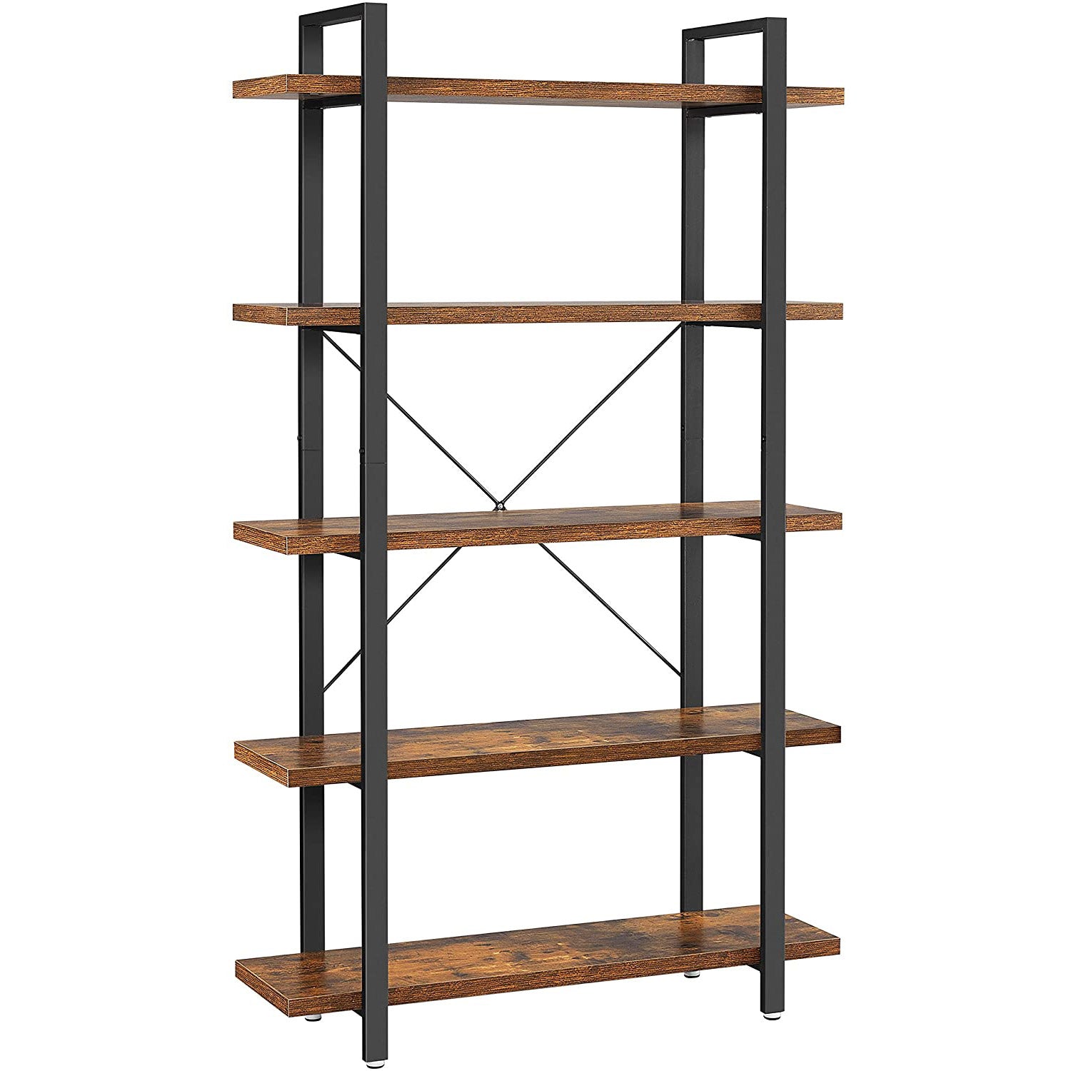 VASAGLE Biblioteca cu 5 rafturi, cadru din otel si rafturi din PAL, 105x34x178cm, maro rustic si negru