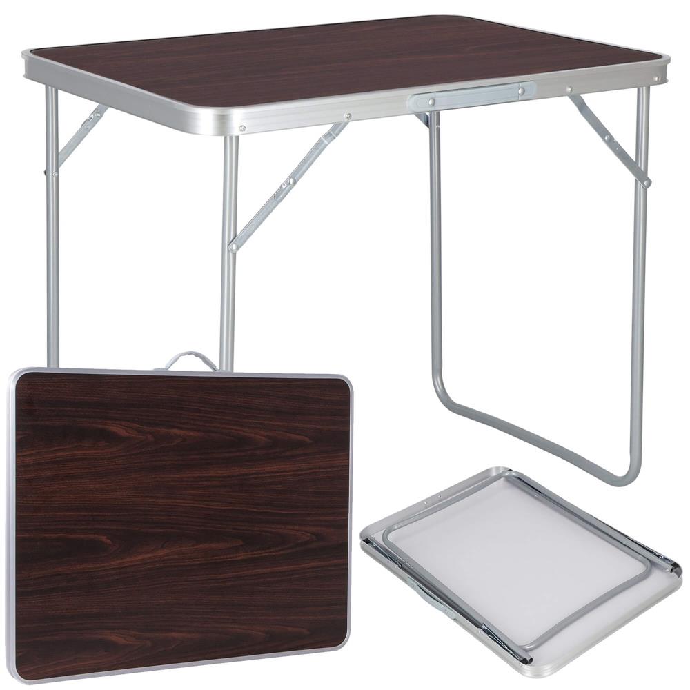 Masa camping pliabila cu cadru din aluminiu, blat MDF, 70x50x60cm, maro