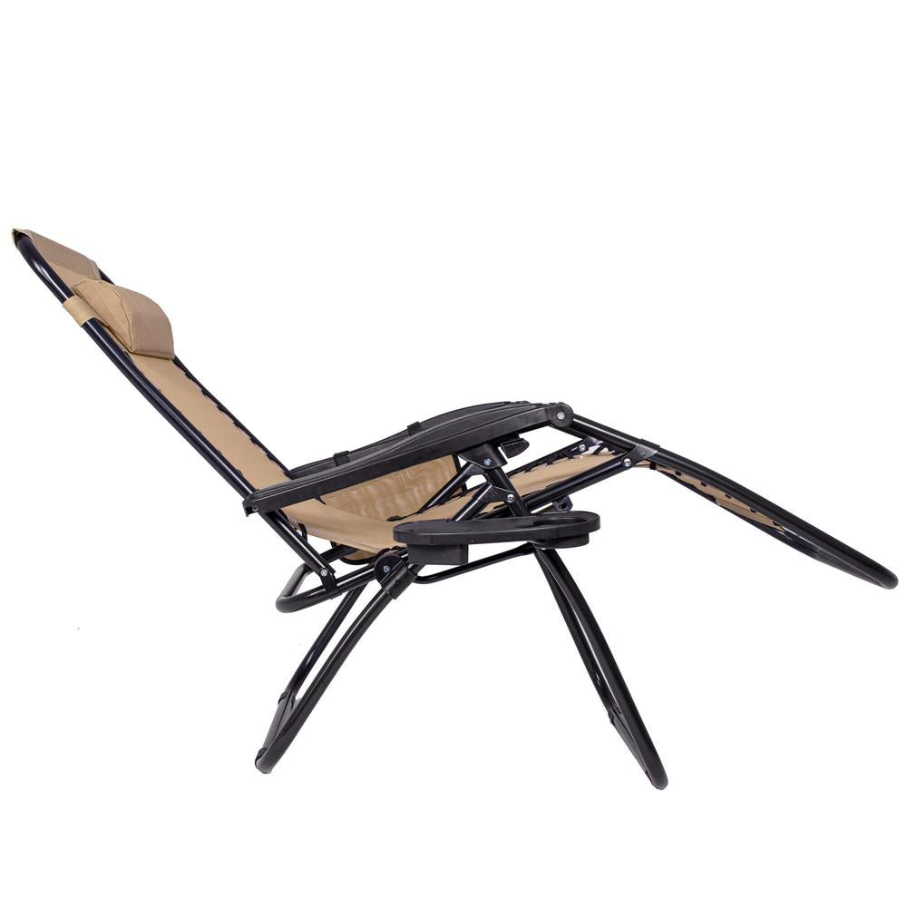 Sezlong scaun pliant plaja sau gradina, Siesta, gravitatie zero, cu tetiera, 175x67x110 cm, taupe
