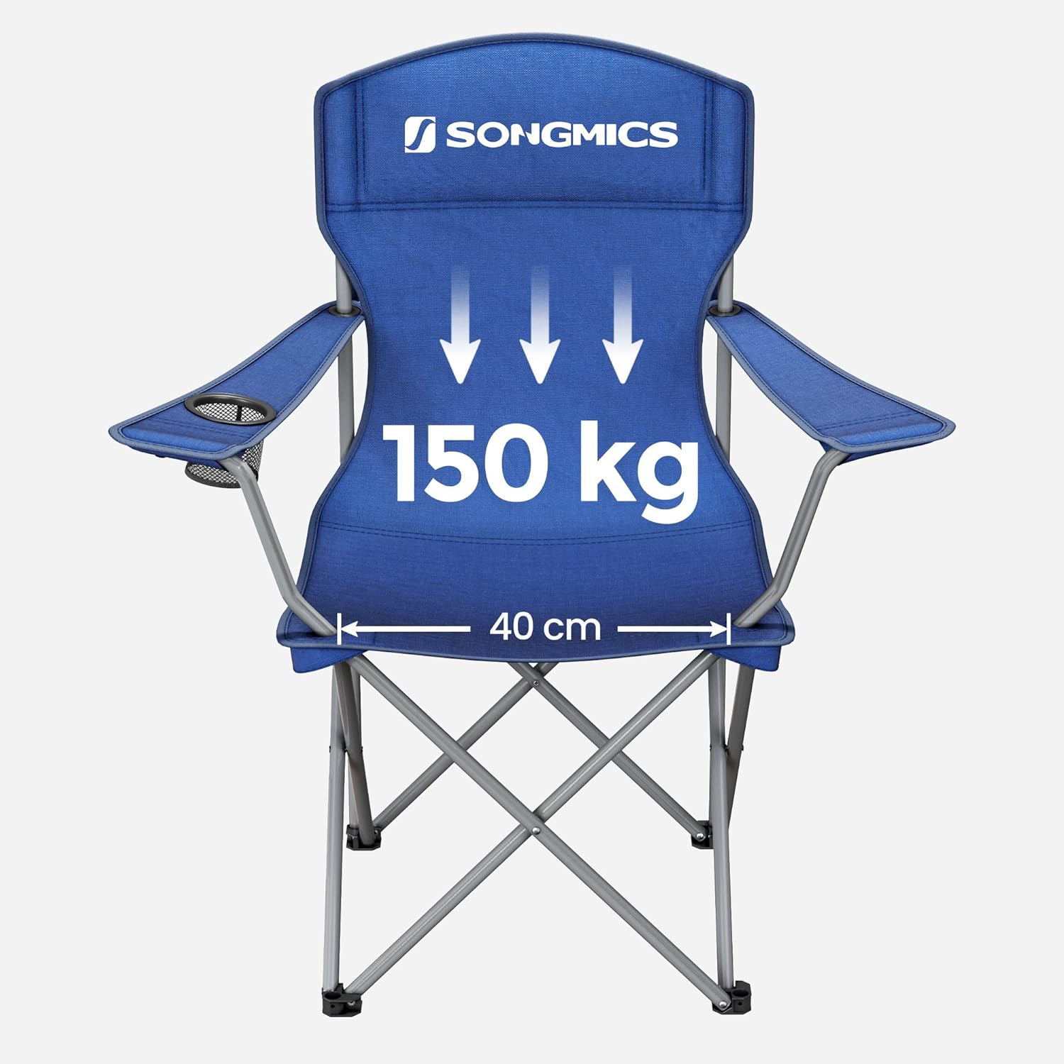SONGMICS Set 2 scaune pliabile de camping sau pescuit, suport pahar, maxim 150kg, albastru