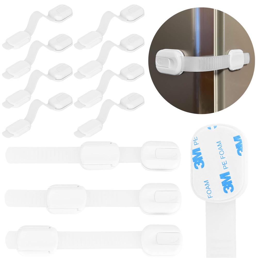 Set 8 sigurante blocator sertare si usi, plastic si silicon, ajustabile, 19 cm, alb
