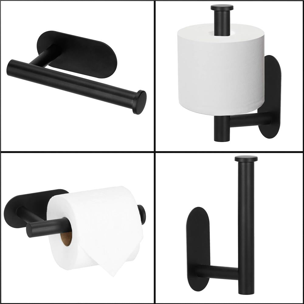 Suport hartie igienica din otel, prindere fara gaurire, 16cm, negru