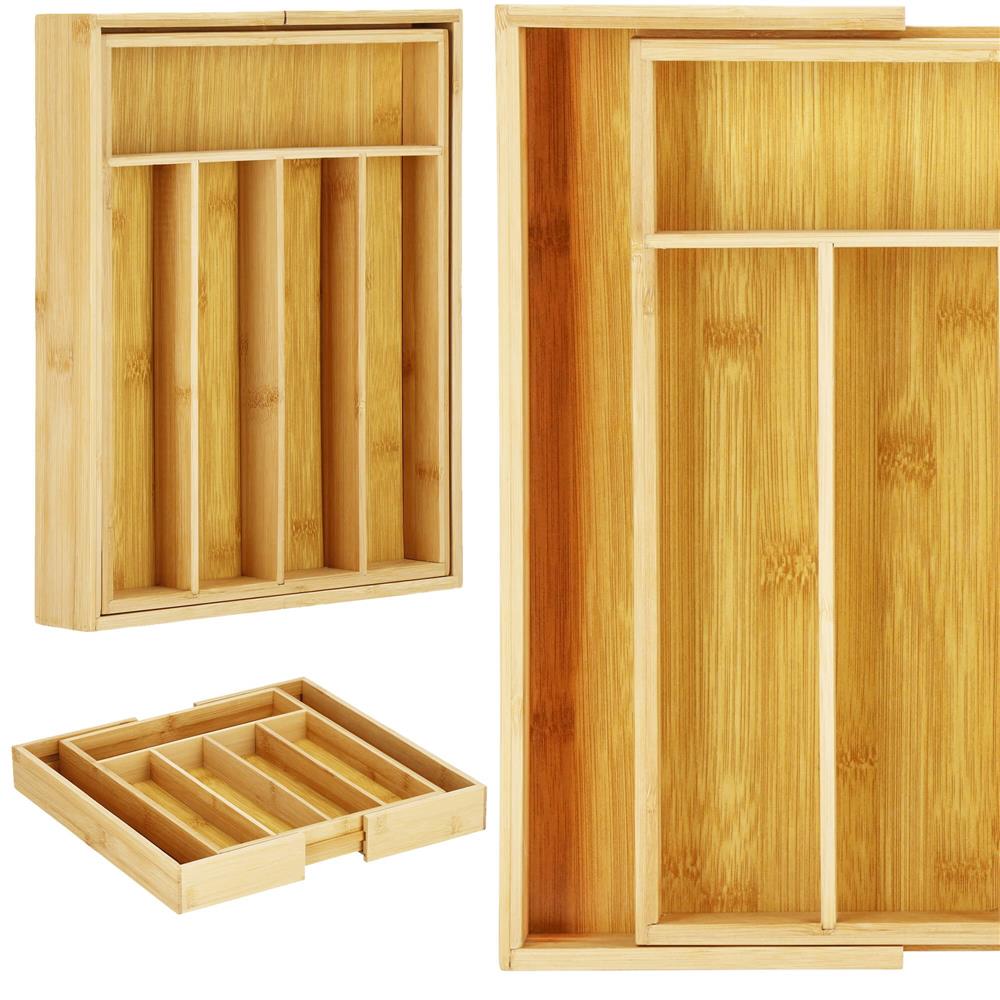Organizator tacamuri si ustensile bucatarie, bambus, extensibil 28-45x33x5cm