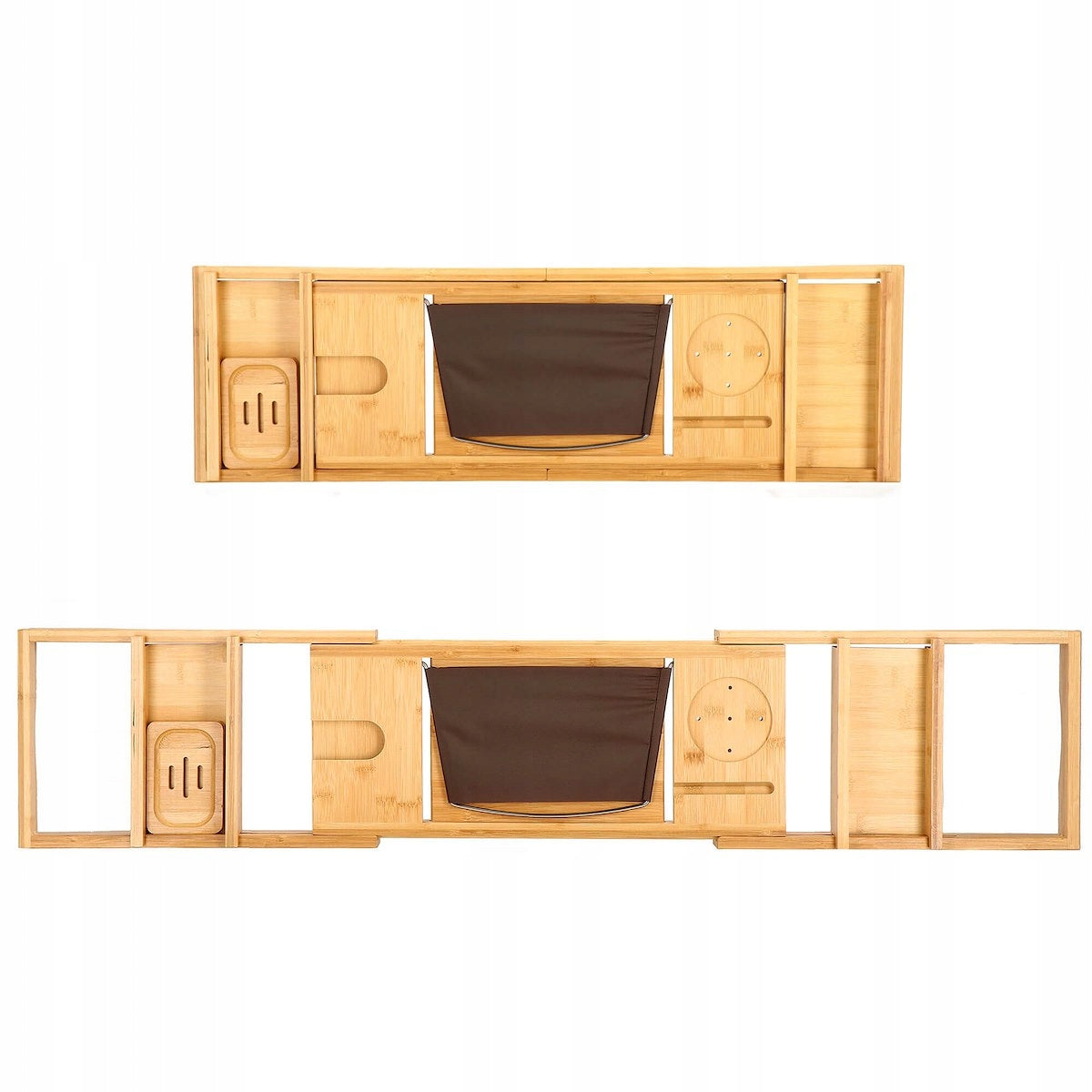 Raft cu tava pentru cada din bambus natural Sersimo 1024, extensibila, 75-110x23cm