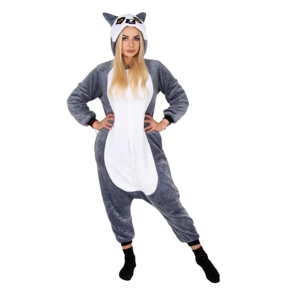 Pijama tip salopeta pentru adulti, model Lemur, marime L