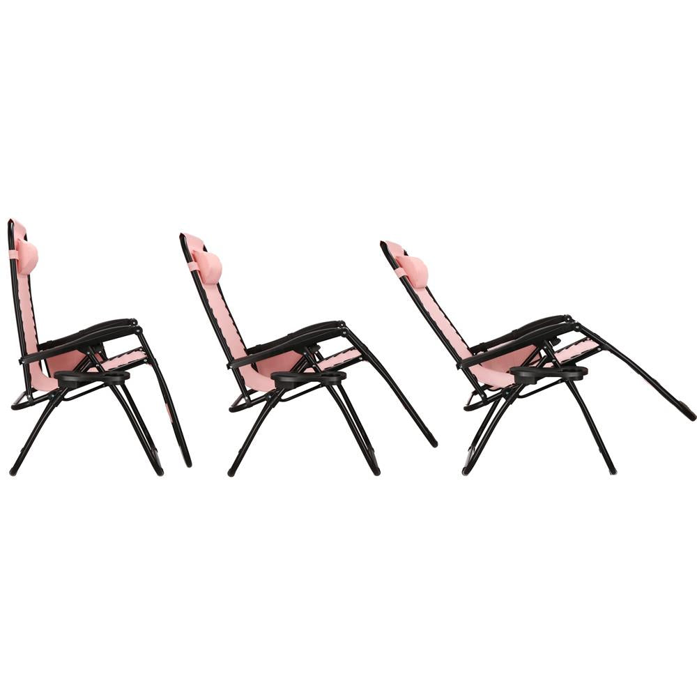 Sezlong scaun pliant plaja sau gradina, Siesta, gravitatie zero, cu tetiera, 175x67x110 cm, roz