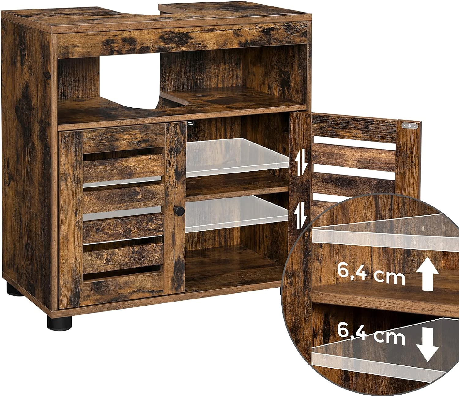 VASAGLE Dulap baie baza lavoar, cu 2 usi, 2 rafturi, 60x30x60 cm, maro rustic