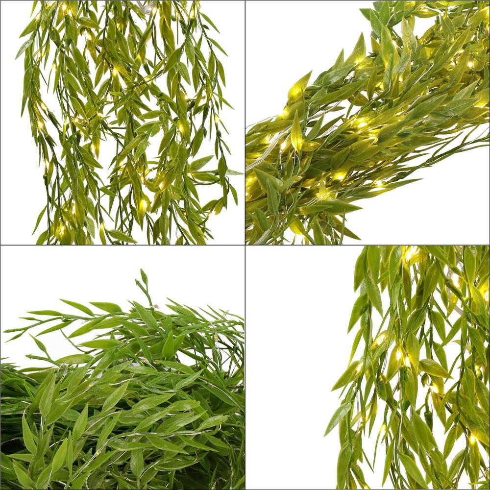 Ghirlanda luminoasa tip perdea de frunze artificiale, 285x105cm, 200 LED-uri, alb cald