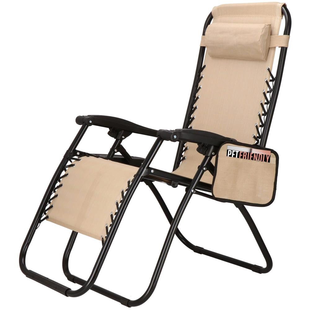 Sezlong scaun pliant plaja sau gradina, Siesta, gravitatie zero, cu tetiera, 175x67x110 cm, bej