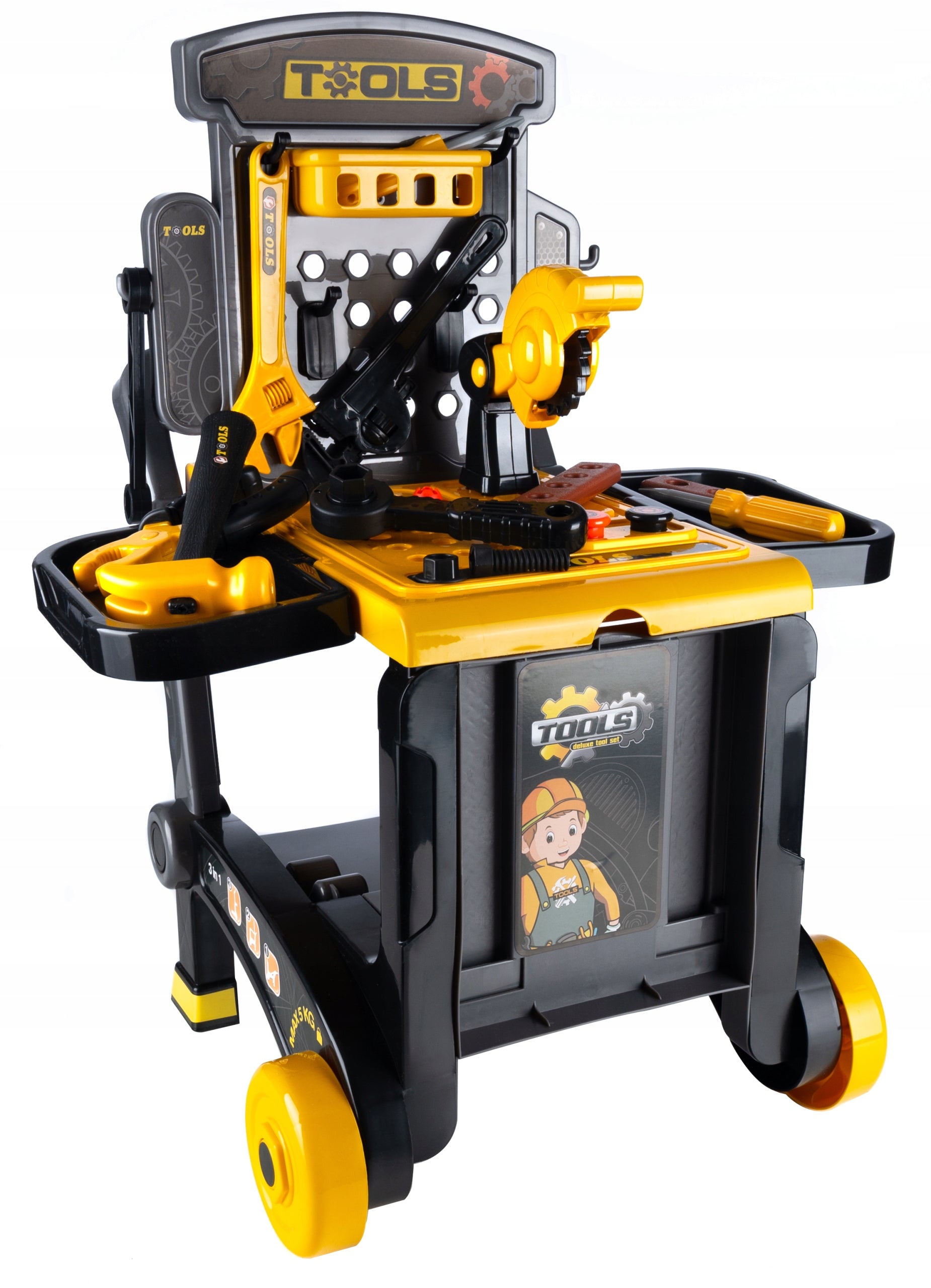 Banc de lucru portbail pentru copii, cu scule si unelte pentru mecanic, 3 in 1