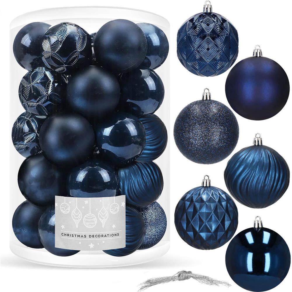 Set globuri de Craciun, 30 bucati, 6 modele, 8cm, albastru inchis