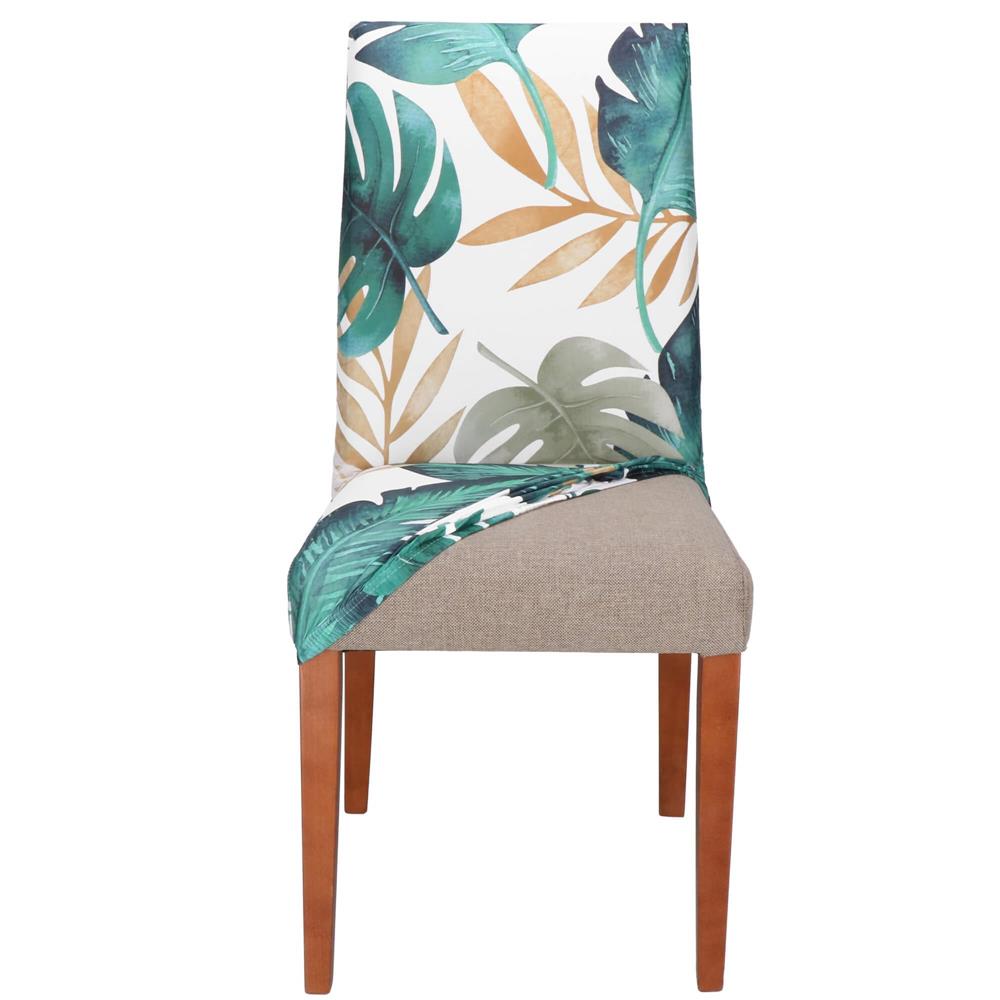Husa pentru scaun, marime universala, poliester si spandex, 38x70cm, verde cu model floral