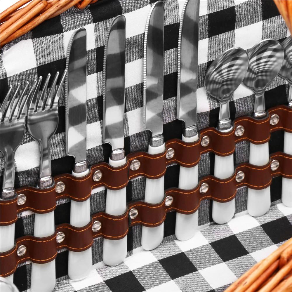 Cos de picnic echipat pentru 4 persoane Deluxe, din rachita, cu vesela si tacamuri, izolat termic, maro