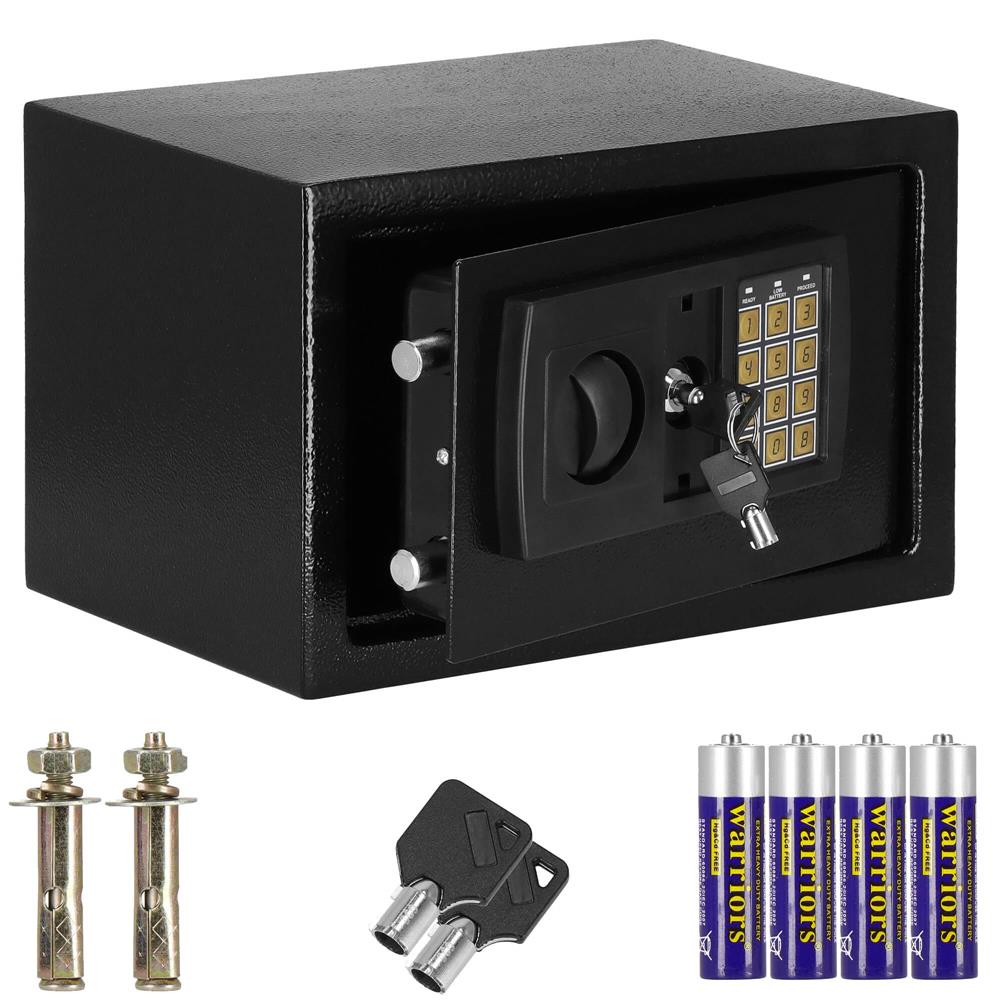 Seif electronic standard cu cifru si cheie, 200x310x200 mm, Otel, Negru