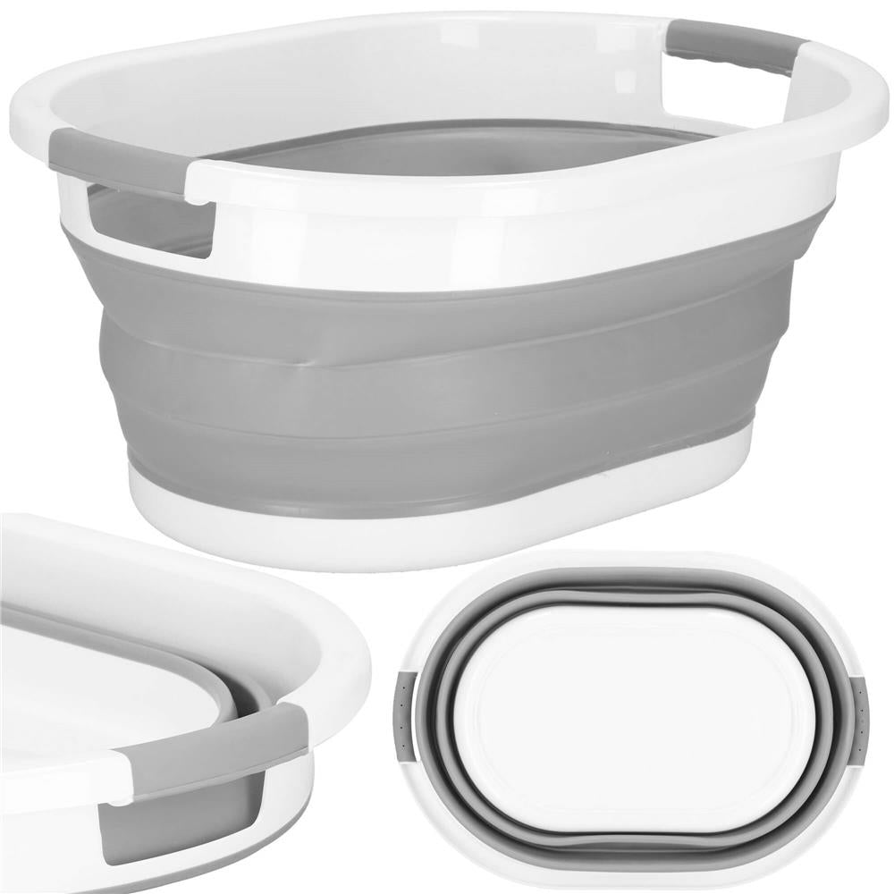 Cos de rufe pliabil tip lighean, cu manere, din plastic si silicon, 62x44x28cm, 39litri, gri