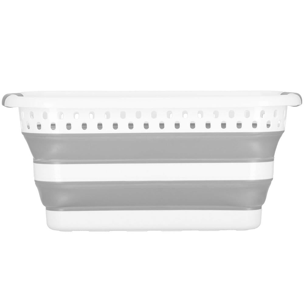 Cos de rufe pliabil tip lighean, cu manere, din plastic si silicon, 53x38x24cm, 24litri, gri