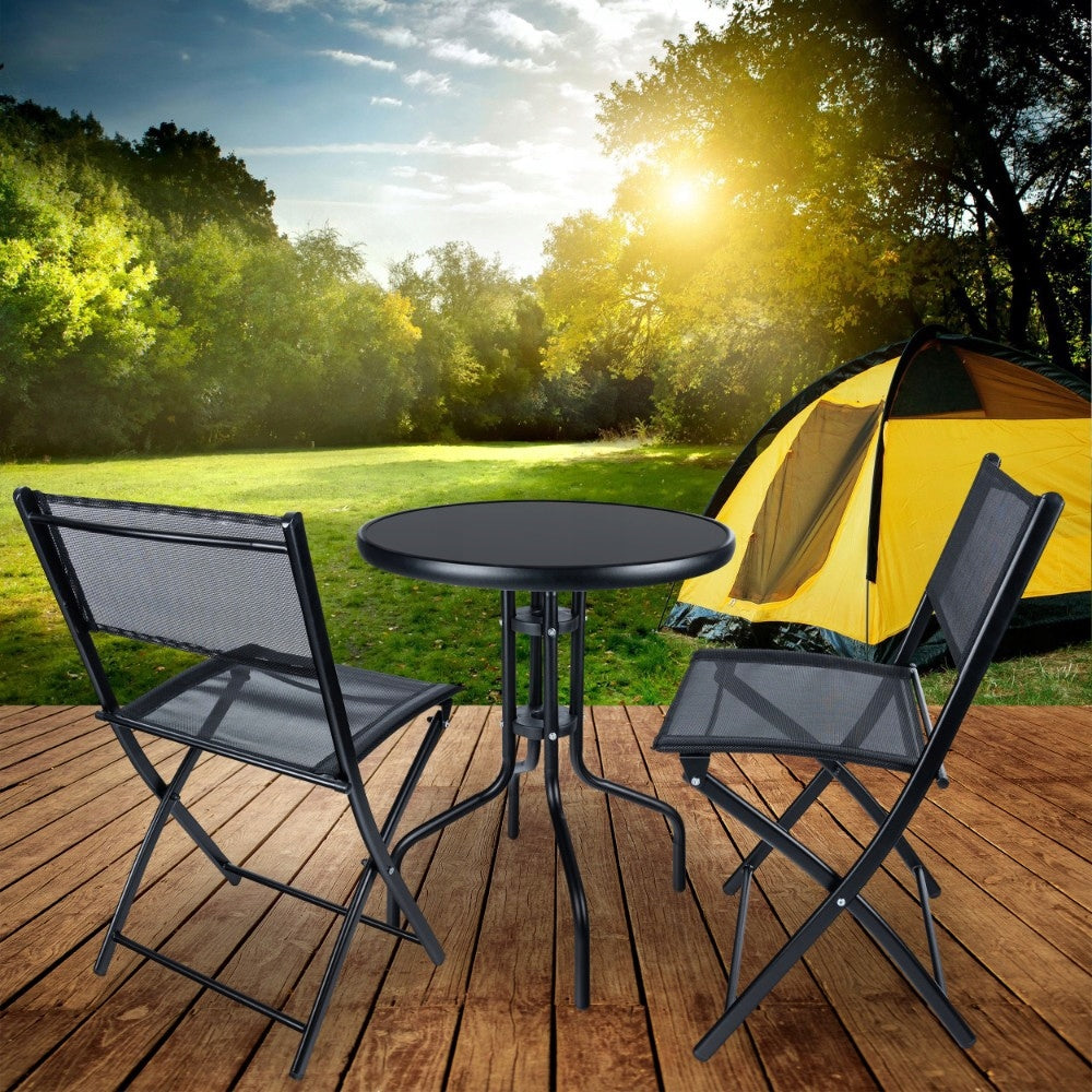 Set mobilier gradina Oneiro, 2 scaune pliabile, 1 masa, negru