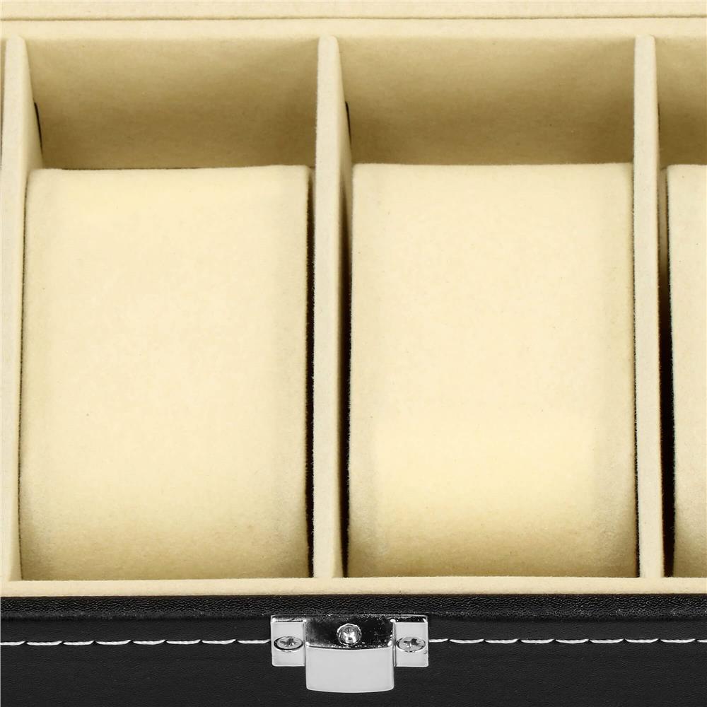 Cutie depozitare si organizare ceasuri, MDF, piele ecologica, 20,5x11x8cm, negru