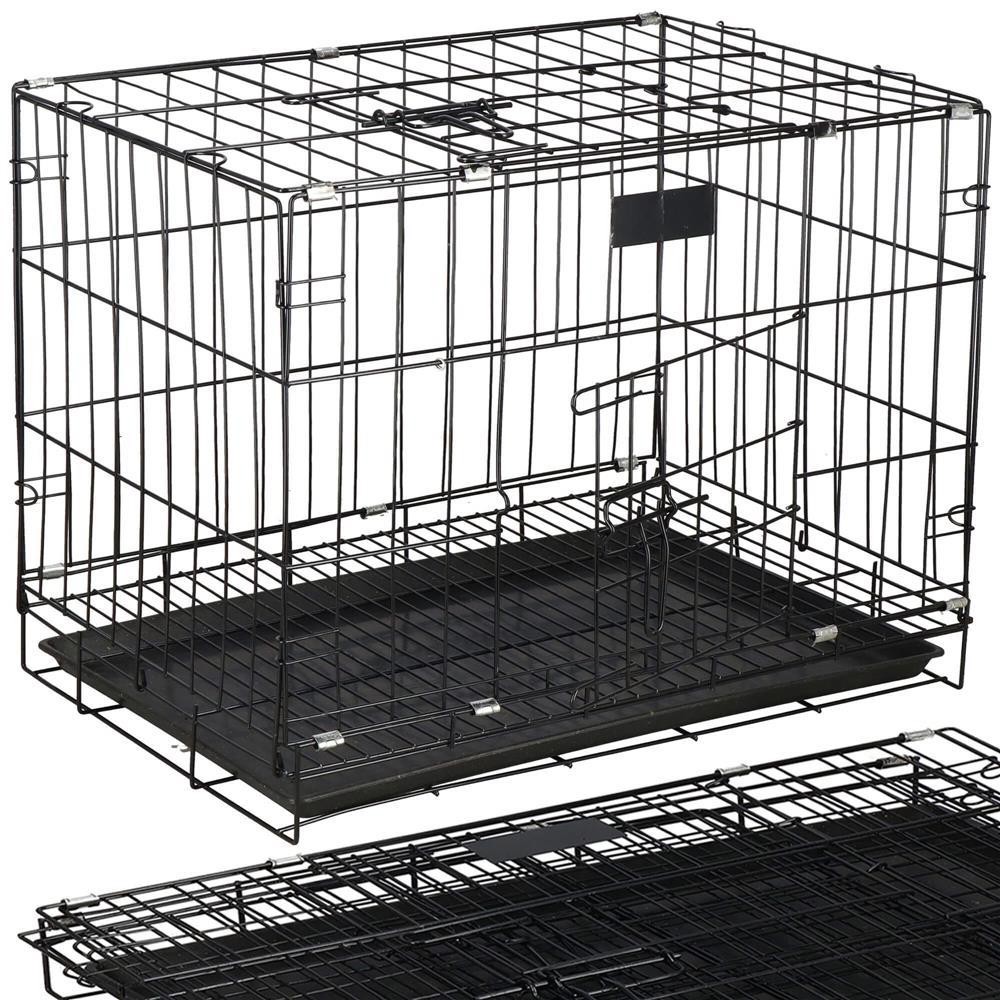 Cusca pentru animale, 2 usi, Pliabila din metal, L, Negru, 60x50x42 cm