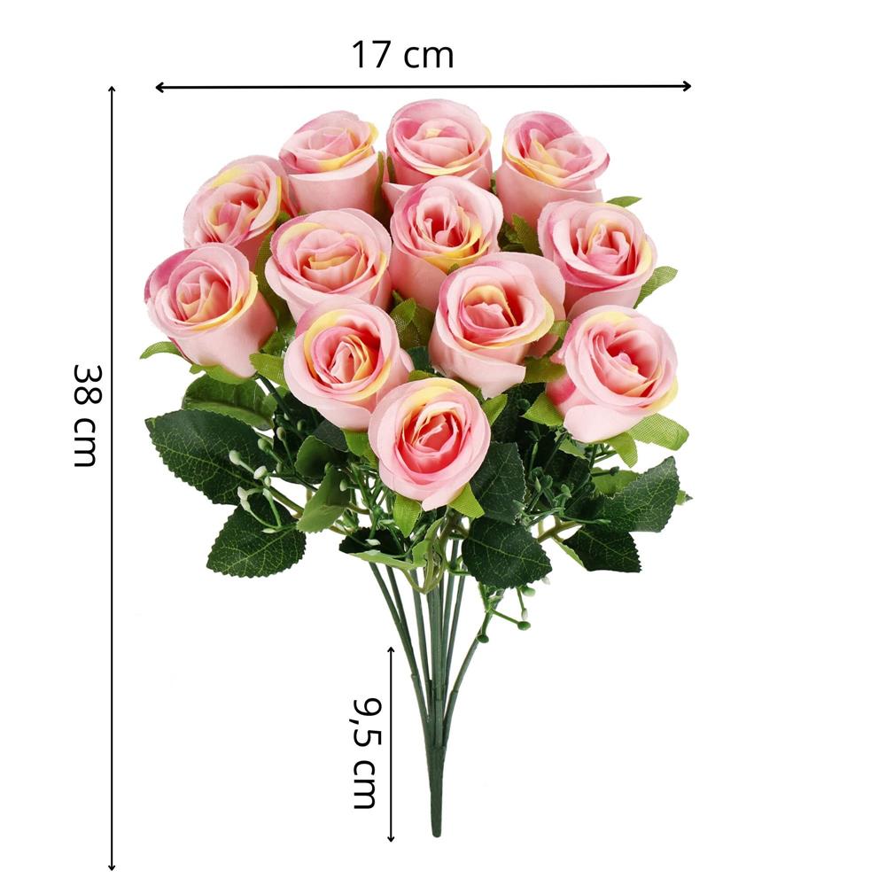 Buchet de flori artificiale din poliester, 12 fire trandafiri, 38cm, roz - 15