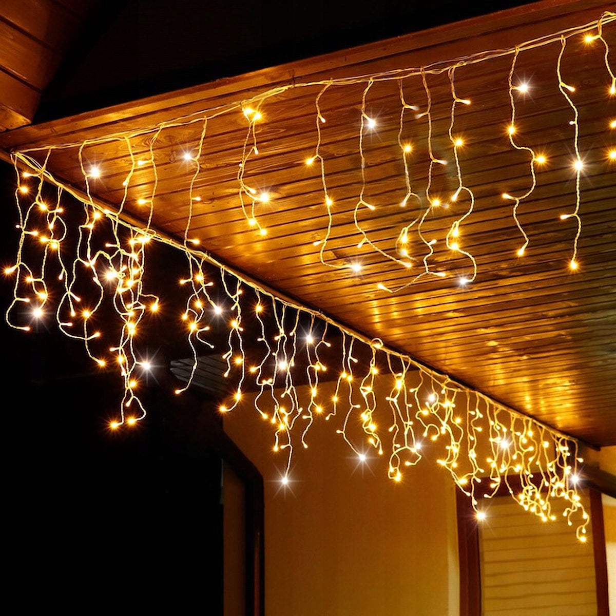 Instalatie luminoasa tip turturi LED exterior/interior, 500 LED-uri alb cald cu flash alb rece, 20 m, IP44, conectabila